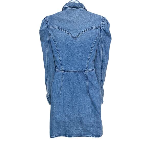 ASOS Design Tall Denim Mini Western Shirt Dress Womens 4 Puff Sleeves Cowgirl - Picture 3 of 7